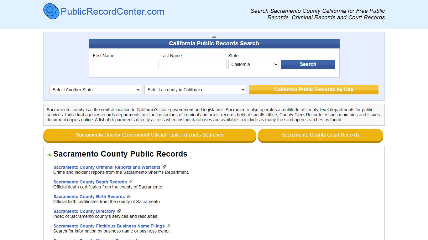 Sacramento County California Free Public Records - Court ...